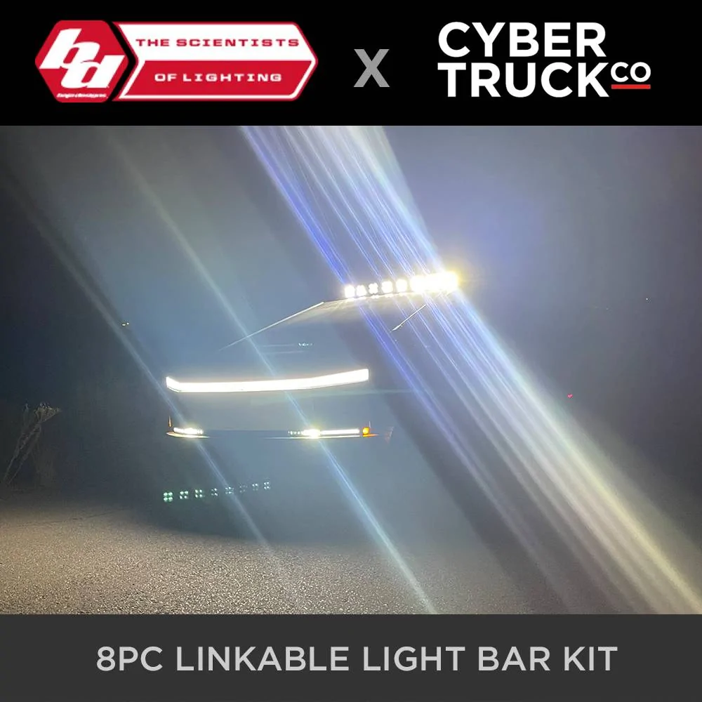 Tesla Cybertruck Compilation: Off-Road Aftermarket Accessories & Parts tesla cybertruck baja designs 8pc linkable light bar from cybertruckco-8
