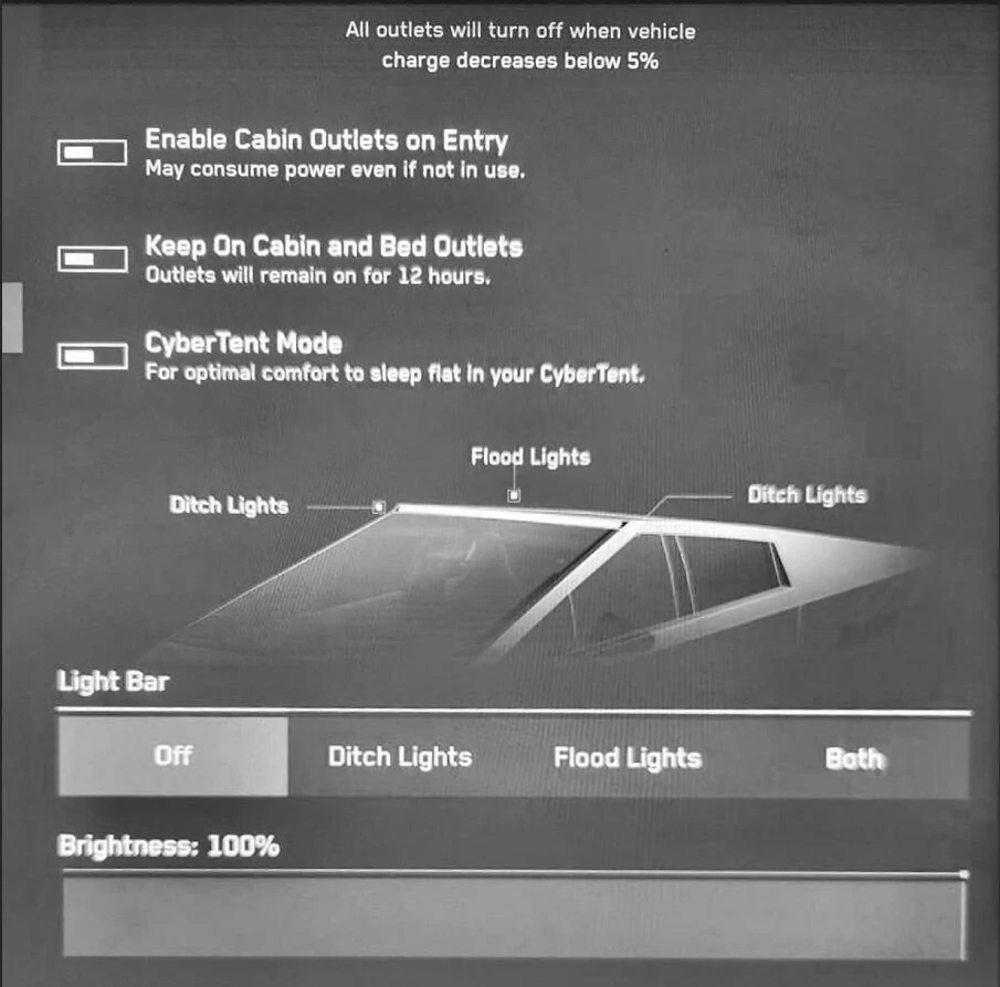 Tesla Cybertruck Offroad Light Bar Installed by Service Center! Menu first look: Ditch Lights & Flood Flights functions Screenshot 2024-09-25 at 4.34.51 PM
