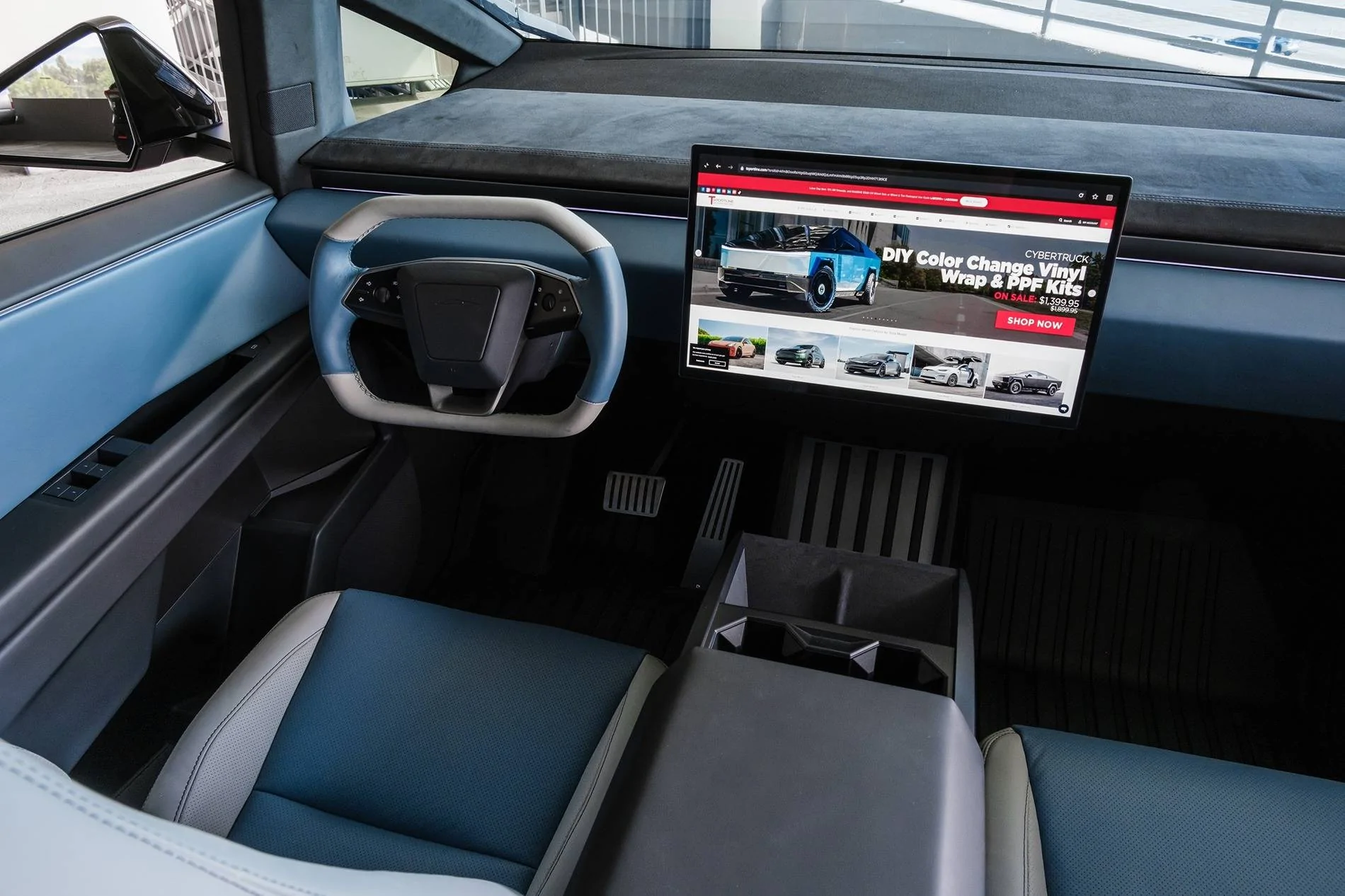 Tesla Cybertruck TWO-TONE / DUAL-TONE / MULTIPLE COLORS Vinyl Wrap & PPF Cybertruck -- Photos & Videos TMaxx Gloss Ice Blue and Hyper Black PPF, 2-tone color 4