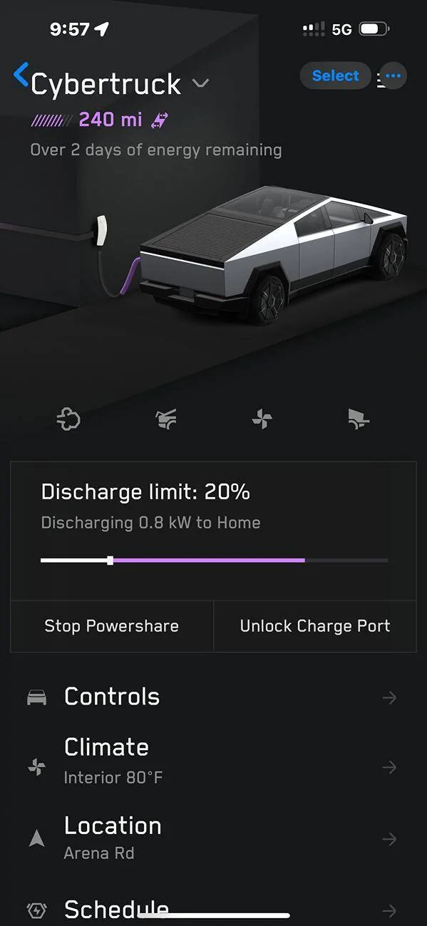 Tesla Cybertruck Powershare Complete: But missing option in CT IMG_1651