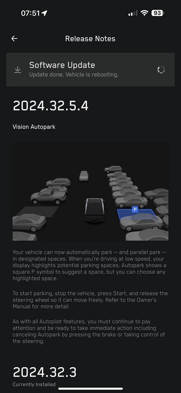 Tesla Cybertruck Vision Autopark + Hands Free Frunk rolling out in 2024.32.5.3 Update now!! IMG_0174