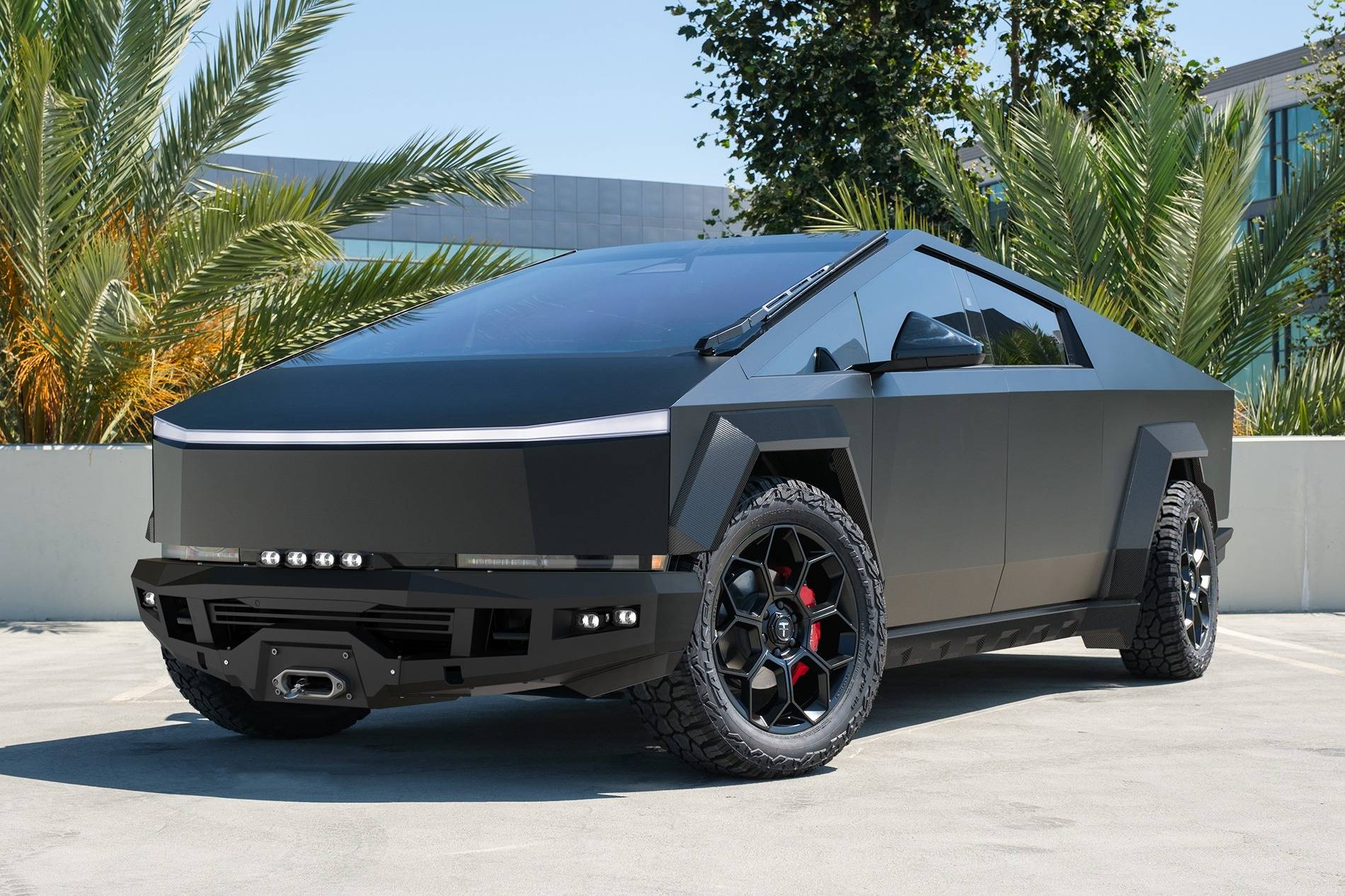 Tesla Cybertruck Introducing T Sportline CTX Extreme Duty Front Bumper with Integrated Winch (High-Output) & Lighting CT-BLACK_FQUARTER_FULL-KIT