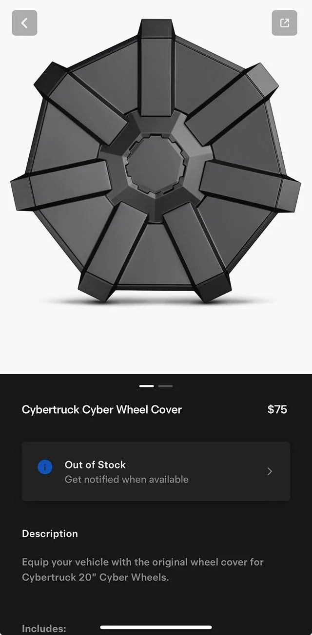 Tesla Cybertruck Cybertruck wheel covers now available in Tesla shop IMG_6652