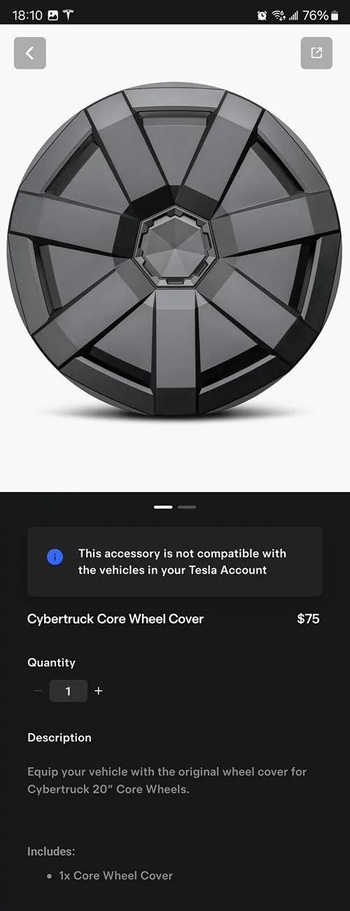 Tesla Cybertruck Cybertruck wheel covers now available in Tesla shop Screenshot_20240927_181027_Tesla