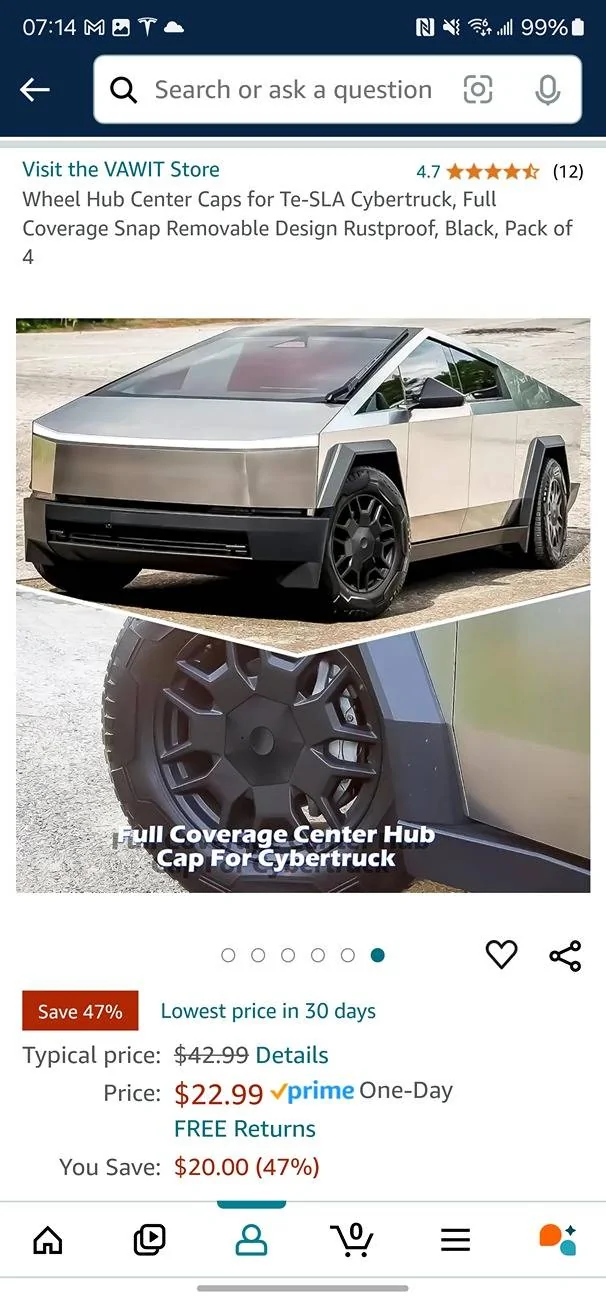 Tesla Cybertruck Center caps - do the same caps fit Cyber (A/T) and Core (A/S) wheels? Screenshot_20240928_071444_Amazon Shopping