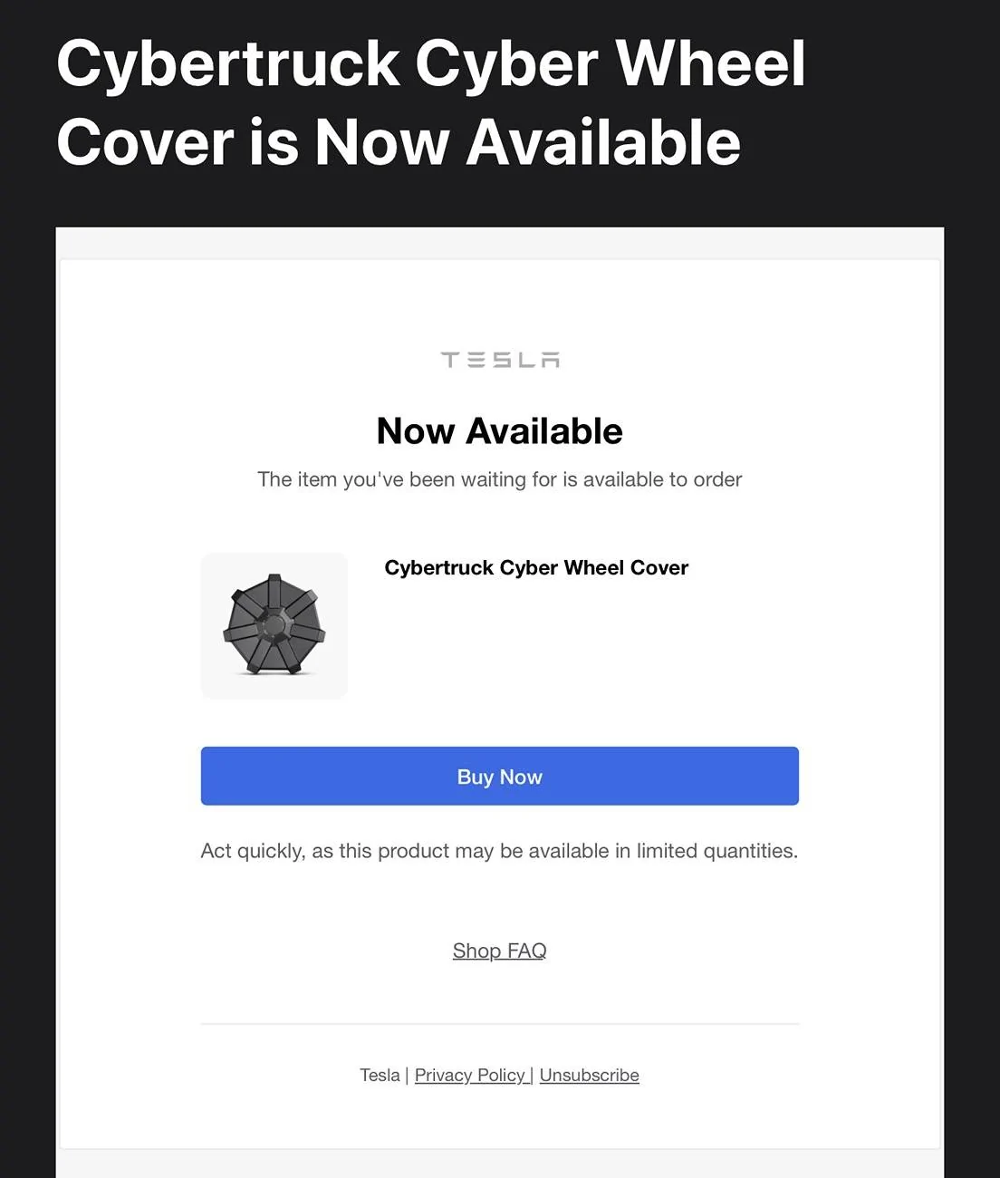 Tesla Cybertruck Cybertruck wheel covers now available in Tesla shop IMG_0274