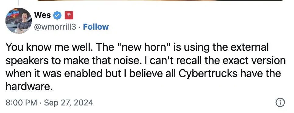 Tesla Cybertruck New horn sound in newer production Cybertrucks -- now more truck like sound (videos) cybertruck new horn sound