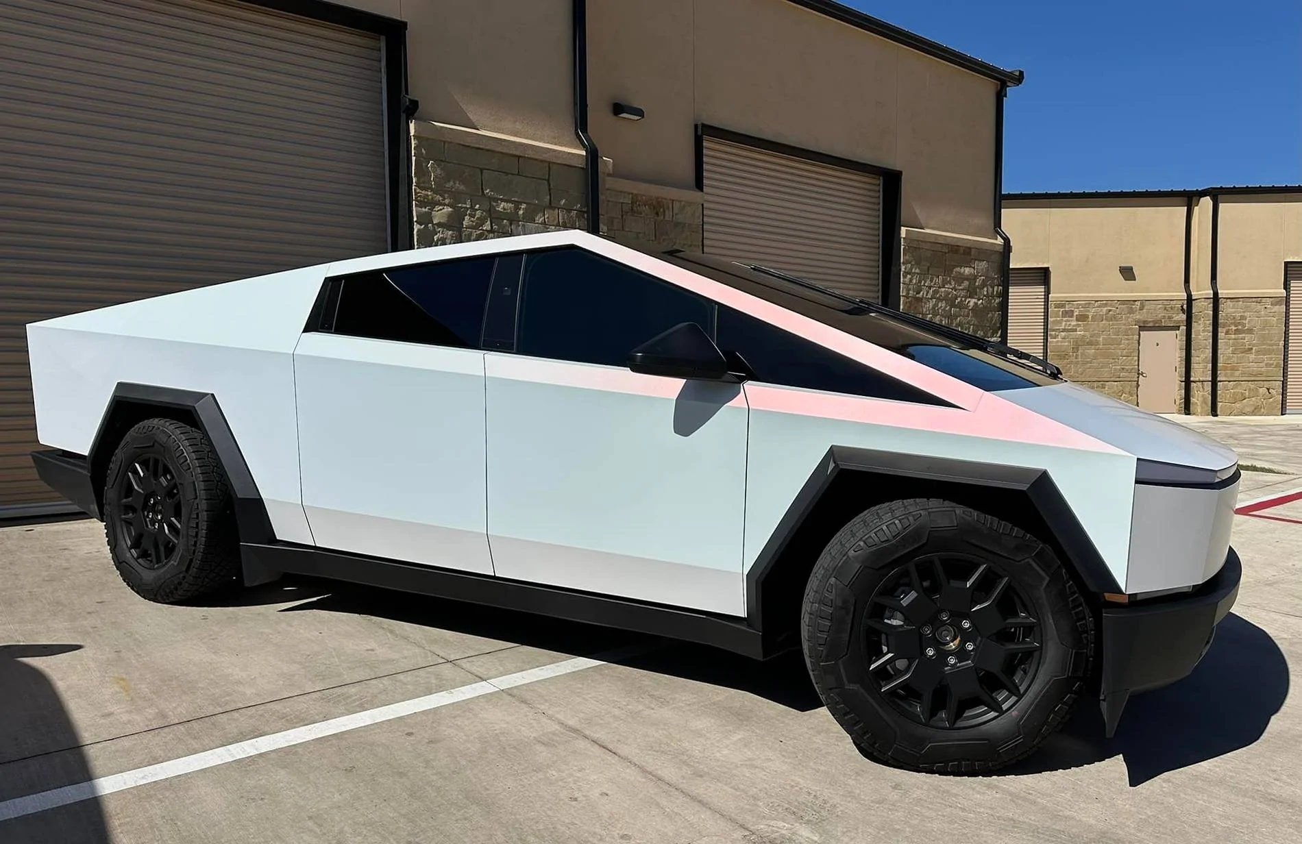 Tesla Cybertruck WHITE Vinyl Wrap & PPF Cybertruck -- Photos & Videos Cybertruck KPMF Matte Pink White Starlight Iridescent vinyl wra