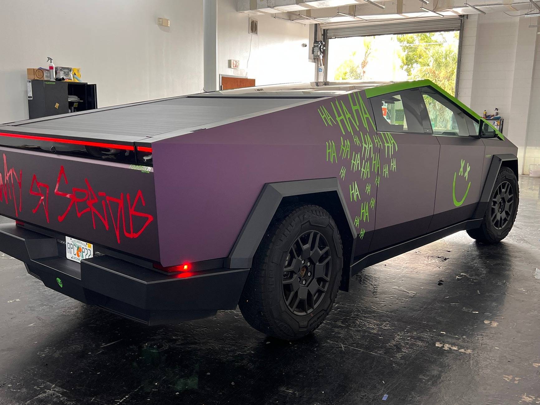 Tesla Cybertruck CUSTOM GRAPHICS / DESIGN / THEME Vinyl Wrap & PPF Cybertruck -- Photos & Videos truck-joker-why-so-serious-ha-ha-ha-theme-wrap-