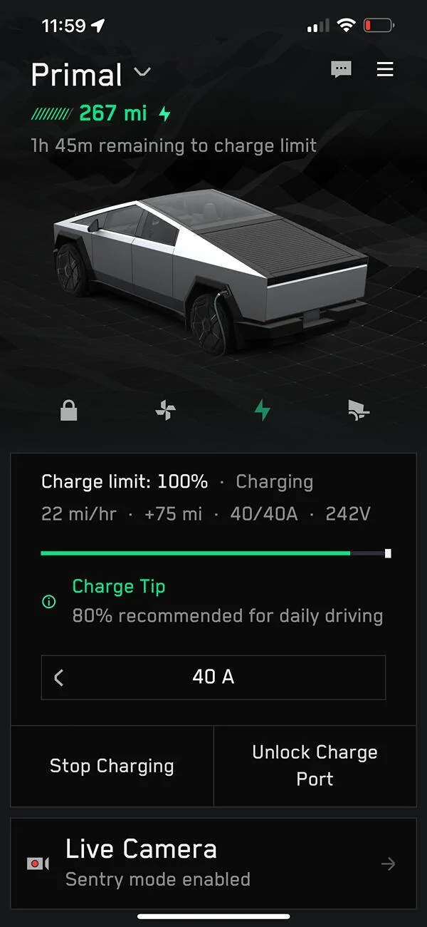 Tesla Cybertruck Anyone else not getting full amperage when using the wall charger? IMG_1325