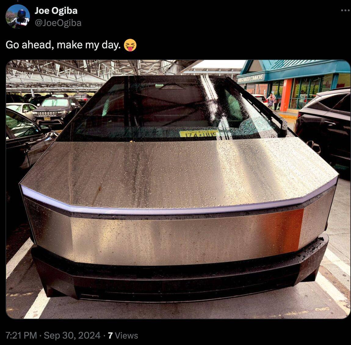 Tesla Cybertruck Seeing a Cybertruck ruins their day?  Hahaha  Cybertruck is even stronger than I thought! 🤣🤣 Screenshot 2024-09-30 at 7.35.12 PM