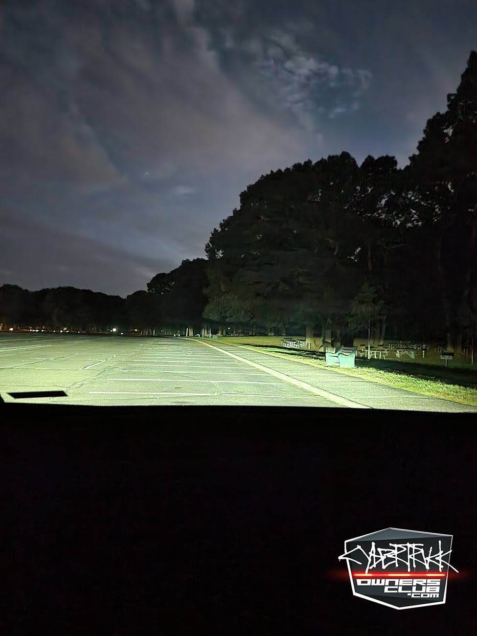 Tesla Cybertruck Offroad Light Bar Installed by Service Center! Menu first look: Ditch Lights & Flood Flights functions otos-brightness-and-reach-w-flood-lights-on-vs-
