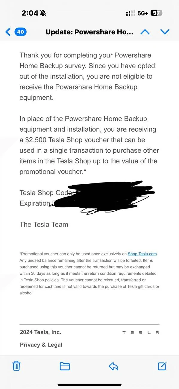 Tesla Cybertruck 2500 voucher emailed today as one time use???? IMG_6054