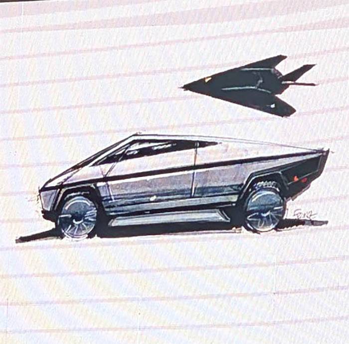 Tesla Cybertruck Franz shows Cybertruck design sketches & wooden buck cybertruck design sketches wood prototype 3
