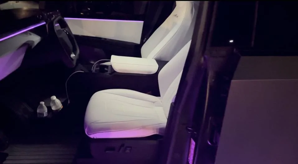 Tesla Cybertruck Aftermarket white leather seat covers from EVBASE -- installed review & photos IMG_9531