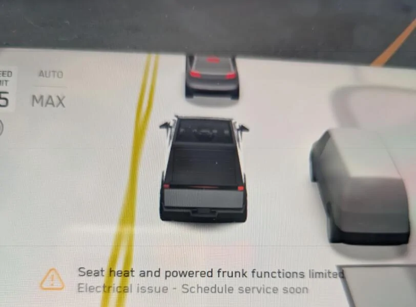Tesla Cybertruck Received error: Seat heat & powered frunk options limited - Electrical issue, schedule service soon Screenshot 2024-10-03 084135