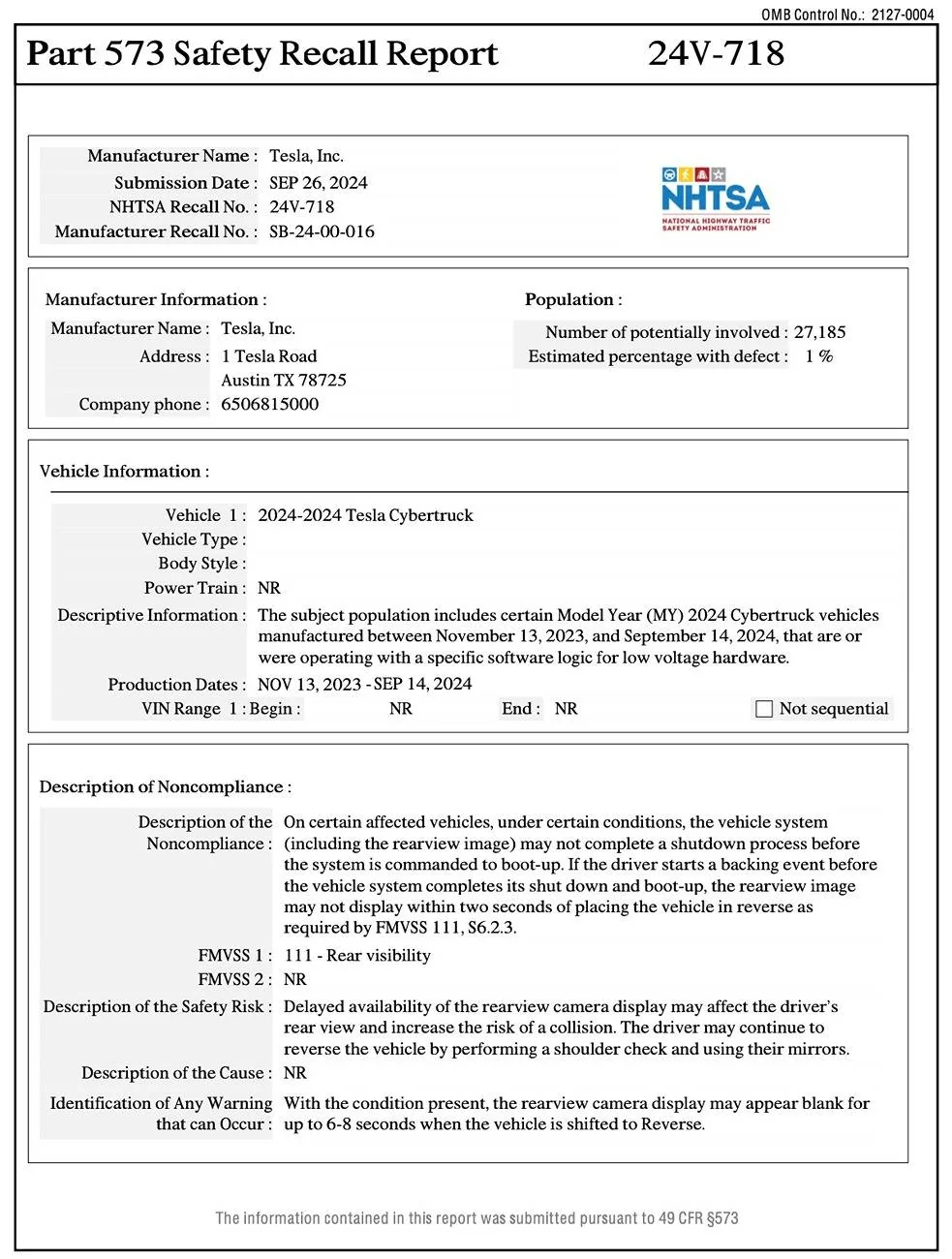 Tesla Cybertruck Recall: Rear View Camera Image Delay issue fixed by software update pushed September 19 Rear View Camera delay issue resolved by %22recall%22 software update pushed September 19 1