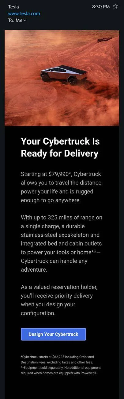 Tesla Cybertruck NON-Foundation Series Cybertruck Now Available to Order (Price: $79,900) !! 1000005729