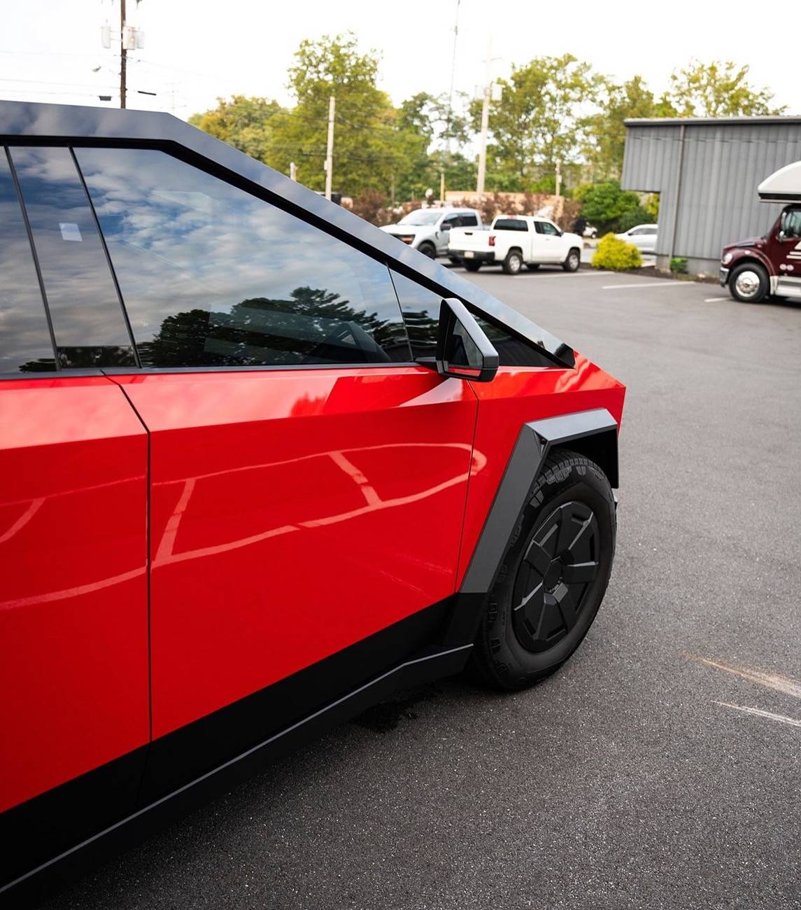 Tesla Cybertruck Cyber Truck Wrapped in Stallion Red Colored PPF! IMG_7732