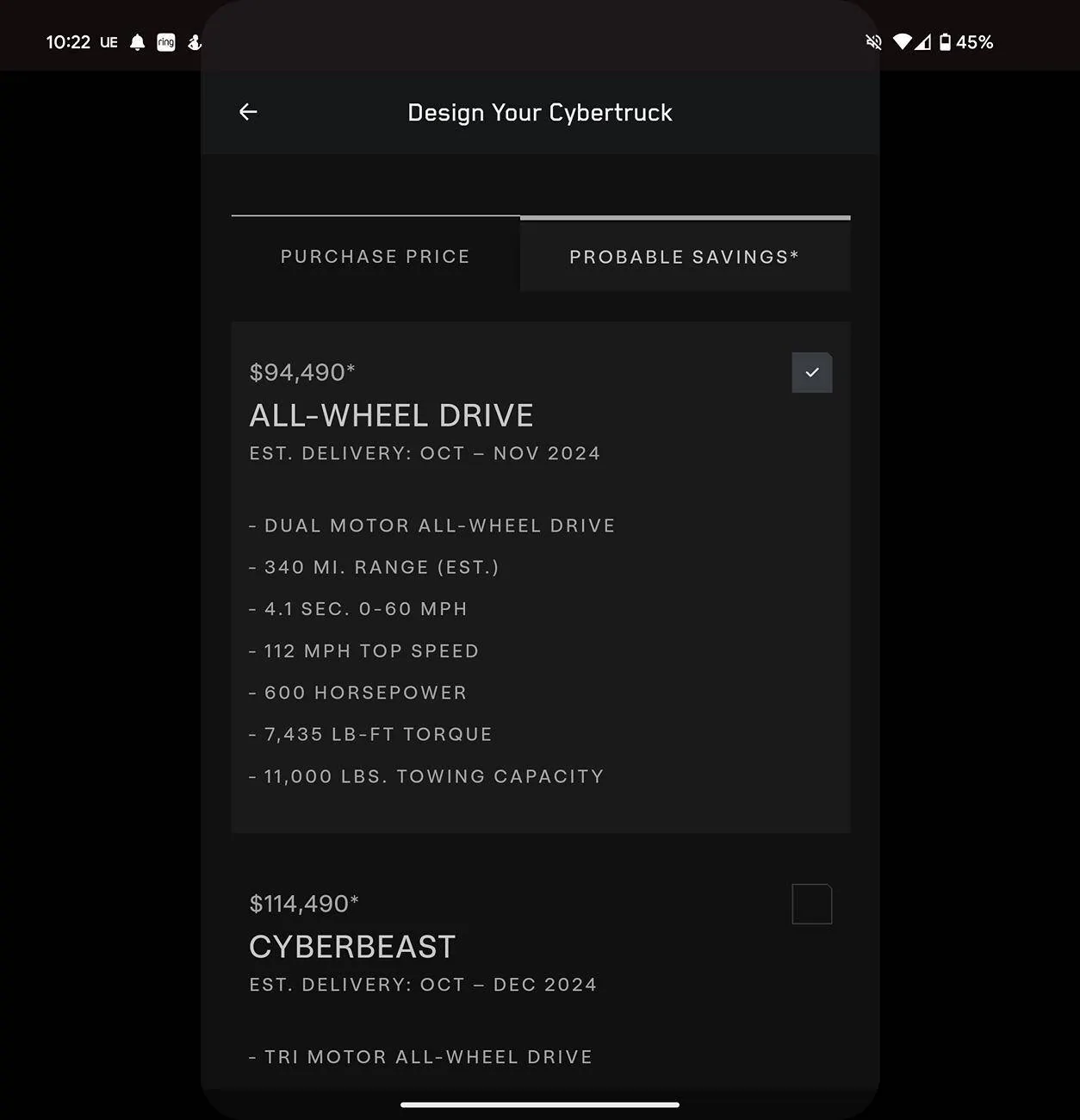 Tesla Cybertruck Non-Foundation Series has less range than Foundation Series Screenshot_20241005-222258