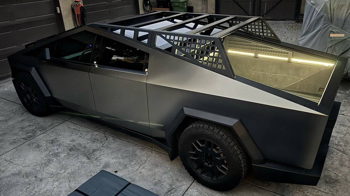 Tesla Cybertruck Introducing the Cyberlanding Kit with Easy Truck Bed Access: Mars Expedition Rack System mars adventure gear rack installed cybertruck