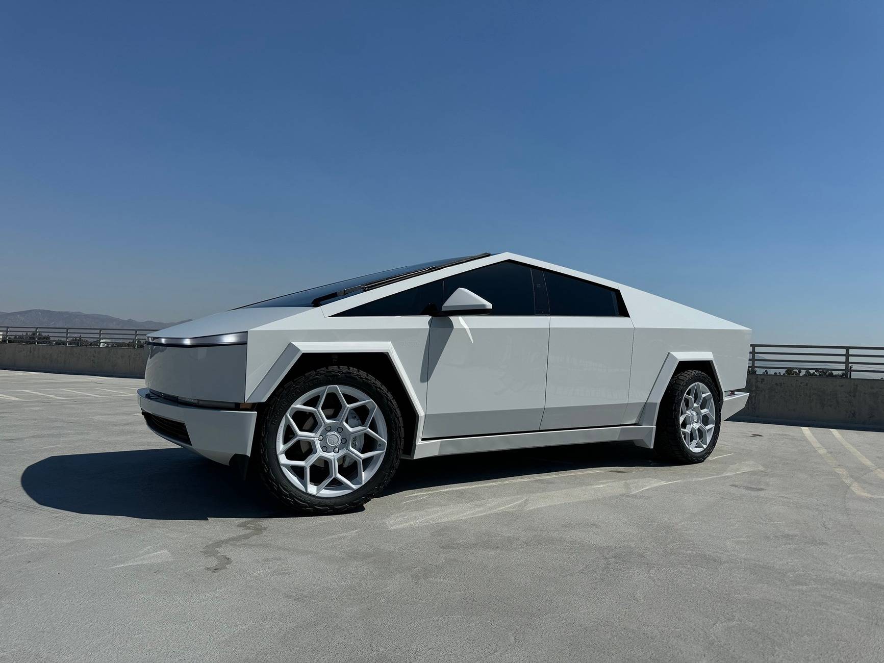 Tesla Cybertruck WHITE Vinyl Wrap & PPF Cybertruck -- Photos & Videos Cybertruck TMaxx USA Gloss Volcanic Gray PPF with custom painted bumpers, cladding & TSportlin
