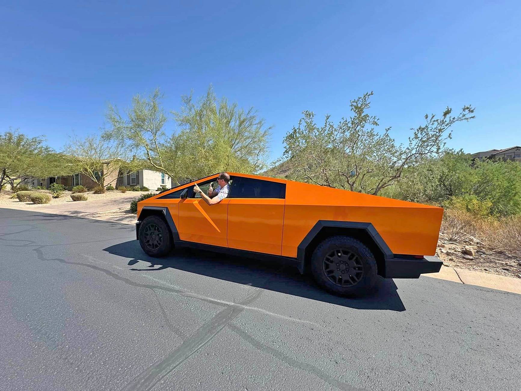 Tesla Cybertruck ORANGE Vinyl Wrap & PPF Cybertruck -- Photos & Videos orange wrap tesla cybertruck