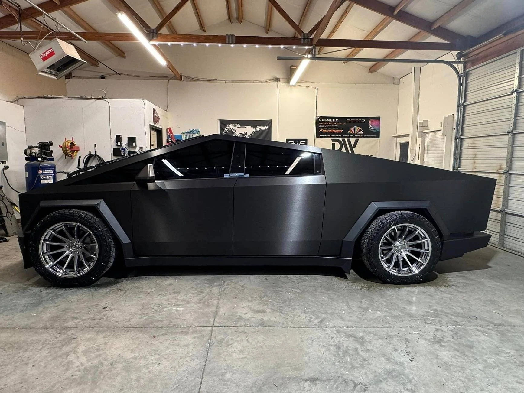 Tesla Cybertruck BLACK Vinyl Wrap & PPF Cybertruck -- Photos & Videos Brushed Black Metallic wrap w: aftermarket polished wheels 6