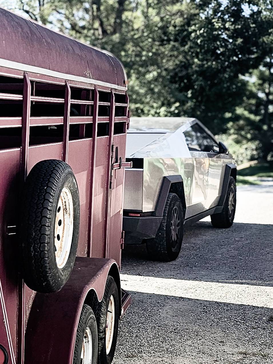 Tesla Cybertruck Doing more truck stuff - towing Horse Trailer 20241006_143650 (2)
