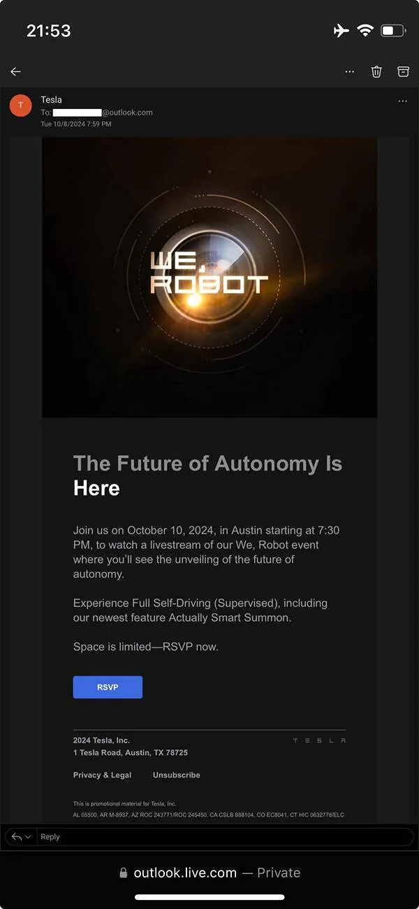 Tesla Cybertruck Any one else get the We, Robot watch party email for SoCal? We, Robot 2024