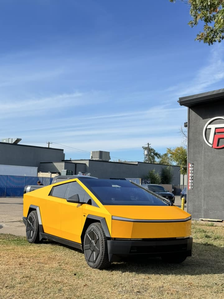 Tesla Cybertruck YELLOW Vinyl Wrap & PPF Cybertruck -- Photos & Videos Ultrafit PPF Tuscan Yellow wrap cybertruck 1