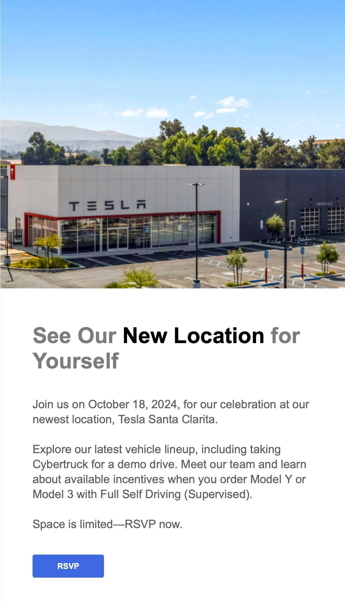 Tesla Cybertruck Tesla Santa Clarita opening celebration Oct. 18 features Cybertruck demo drives Screenshot 2024-10-15 at 6.32.07 AM