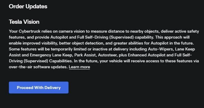 Tesla Cybertruck "Accept order Changes" message Cybertruck order updat