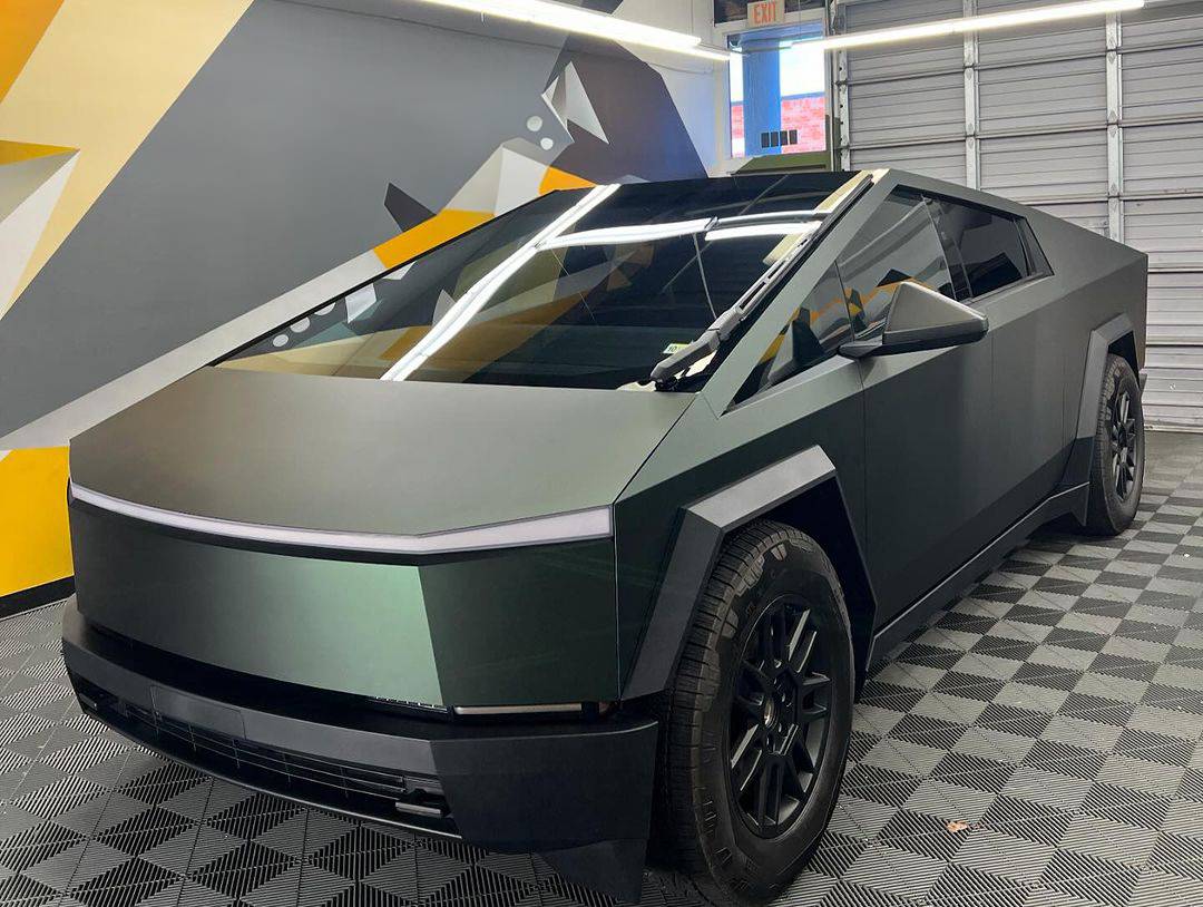 Tesla Cybertruck (PURE PPF) Satin Forest Green Cybertruck wrapped by Capital Autobahnd 462684915_18363673735112391_7216200414761771884_n