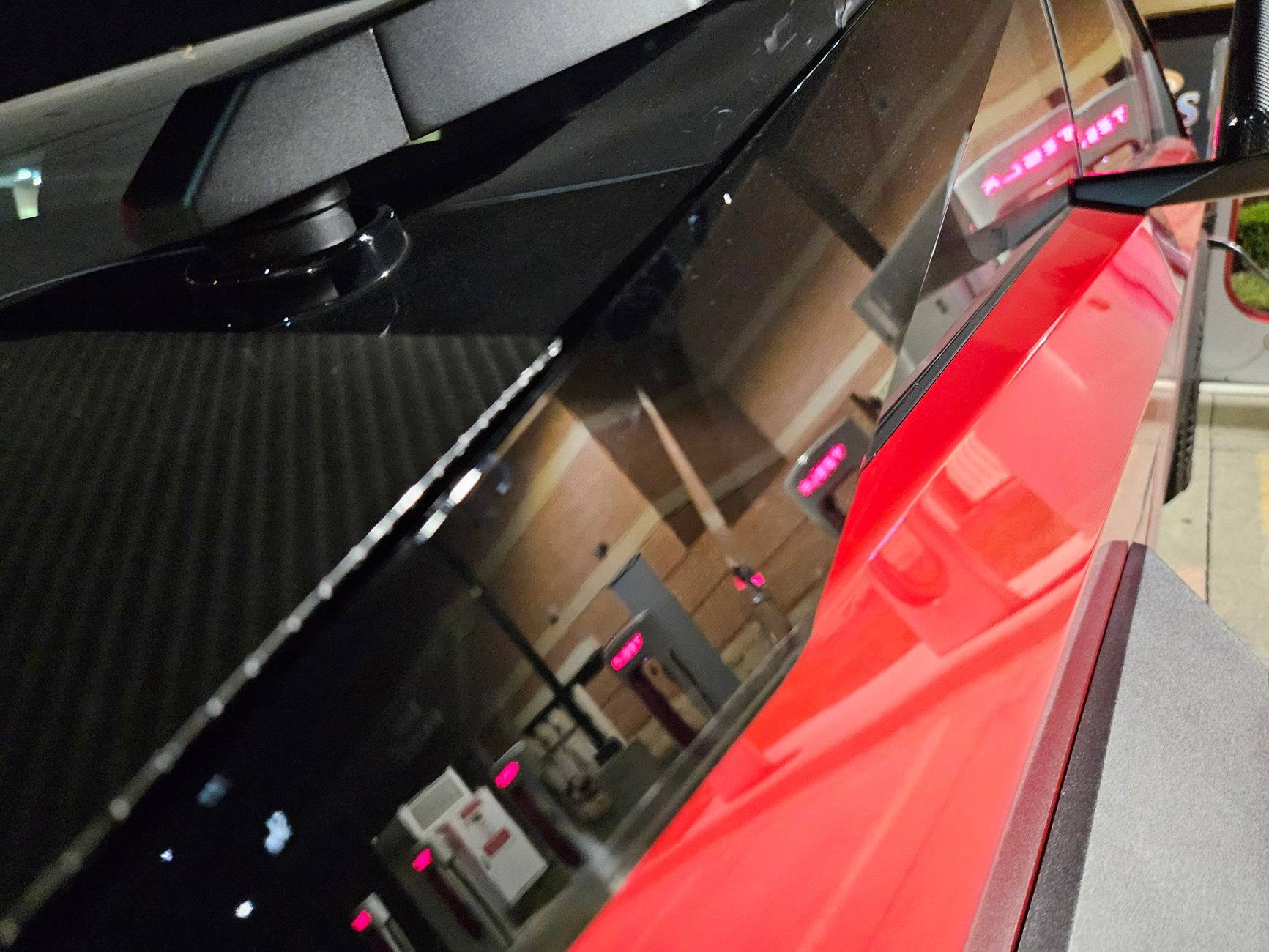 Tesla Cybertruck Cybertruck Wrapped: Dragon Blood Chrome, Carbon Fiber Frunk, Side Mirrors and Fascia with PPF and Pillar Delete 20241012_022802