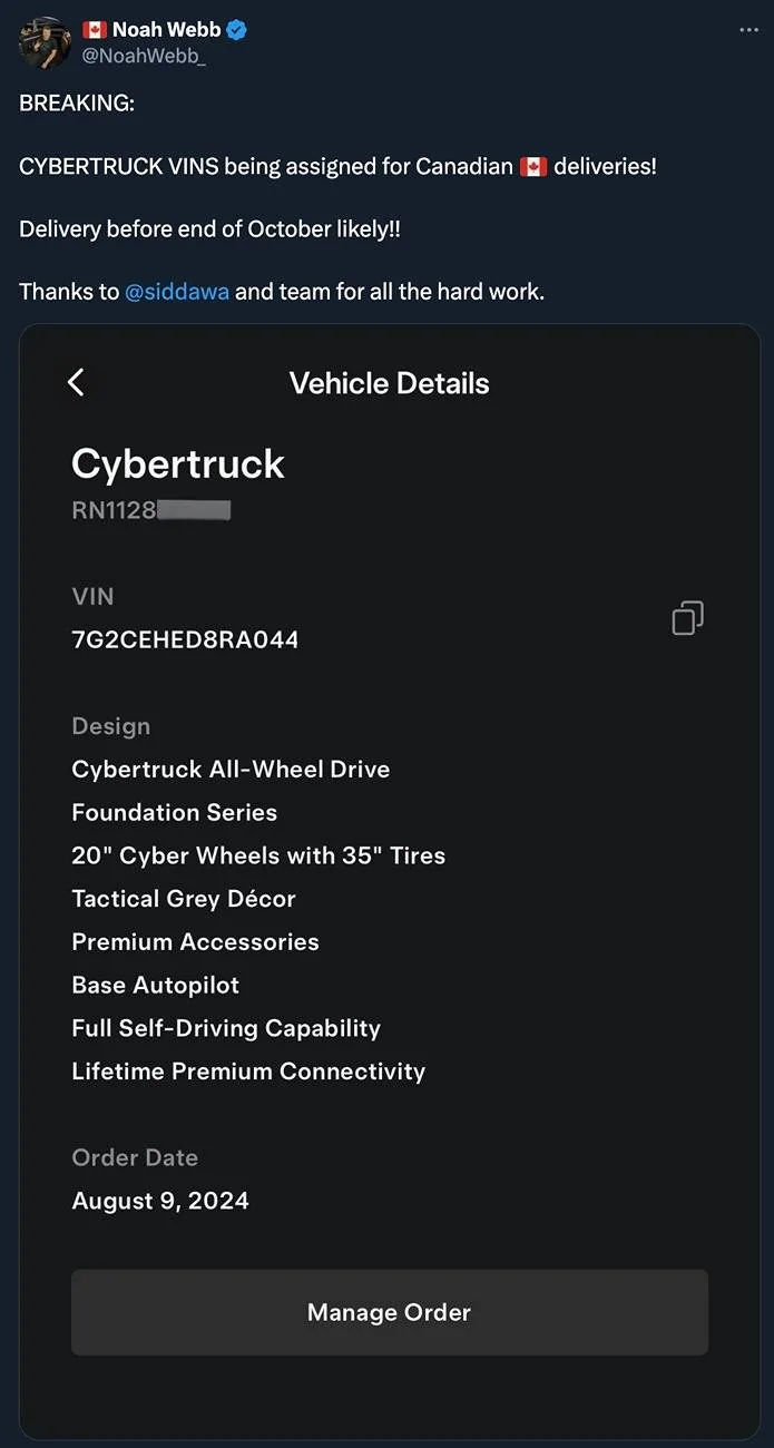 Tesla Cybertruck Canada Cybertruck VINS are being assigned for delivery! canada cybertruck vin delivey