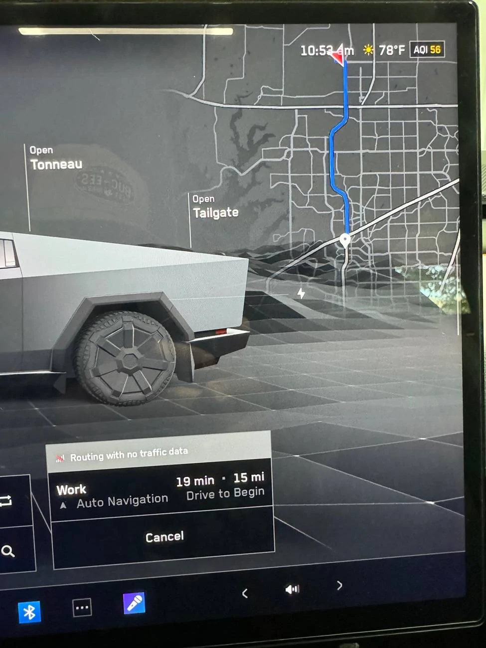 Tesla Cybertruck Navigation routing with no traffic data IMG_7360