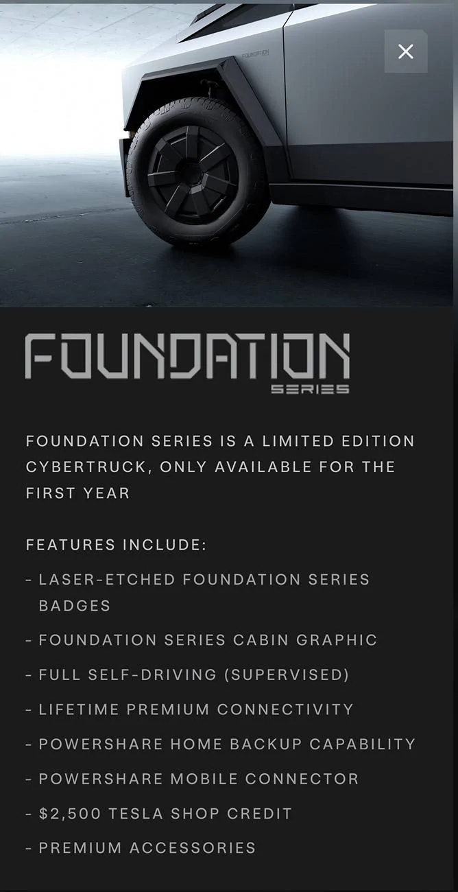 Tesla Cybertruck Why is Tesla still offering the "limited edition" Foundation Series? Production was announced to end "soon" in June 2024 SmartSelect_20241017_153754_Firefox