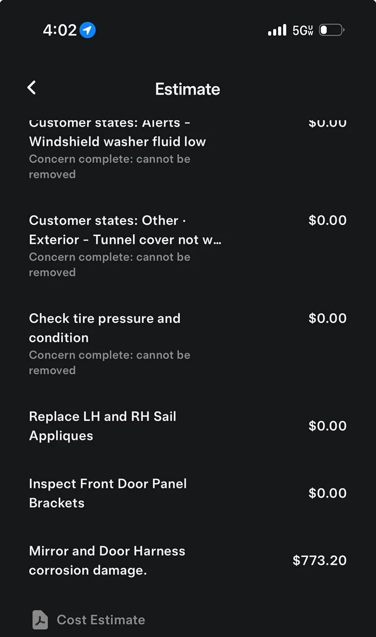 Tesla Cybertruck Mirror and door harness corrosion damage cost estimate = $773??? IMG_1142