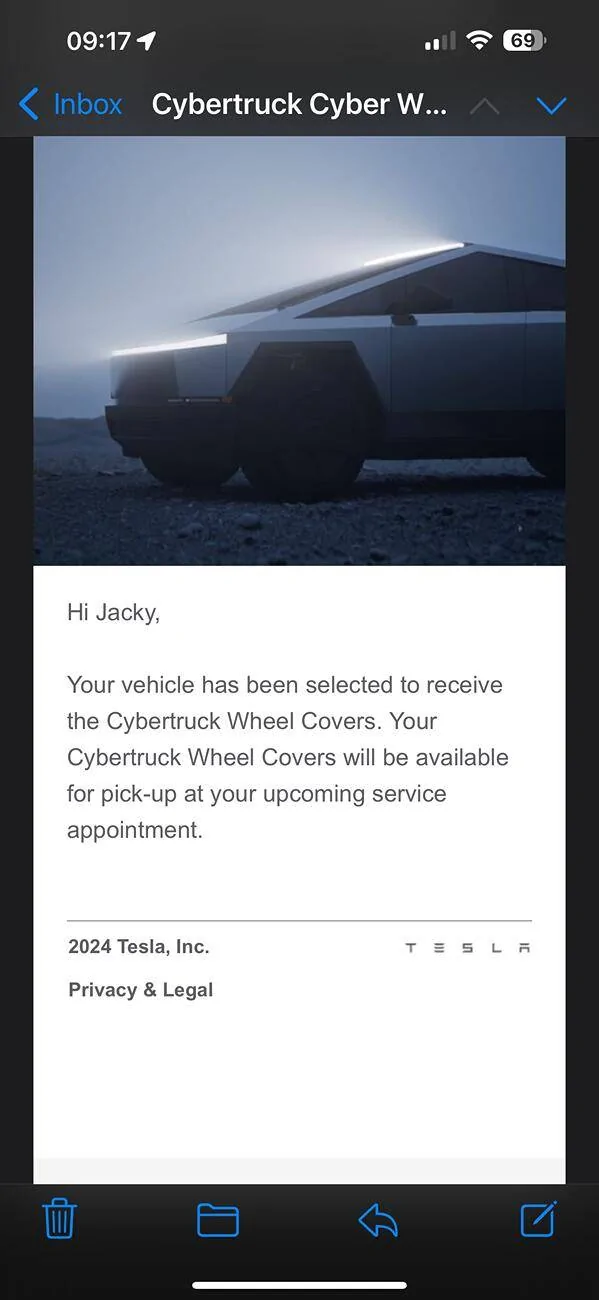 Tesla Cybertruck Got my Cybertruck Wheel Covers IMG_2691