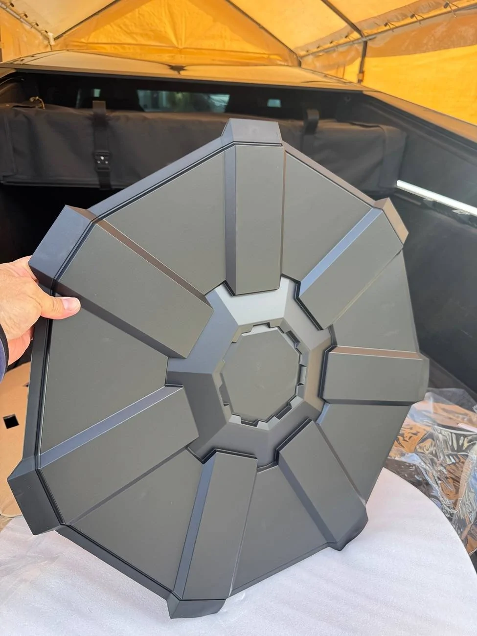 Tesla Cybertruck Got my Cybertruck Wheel Covers IMG_2744