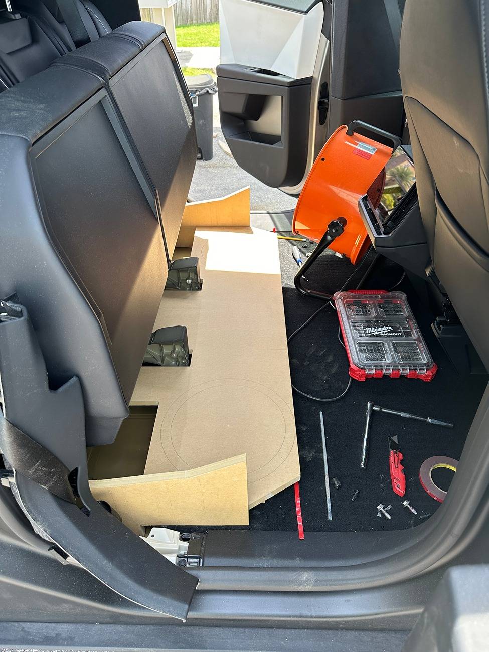 Tesla Cybertruck Aftermarket subwoofer, ported box, and custom 120V amp install in Cybertruck EC5F99CE-216D-48E6-97C5-711F07552319IMG_6684