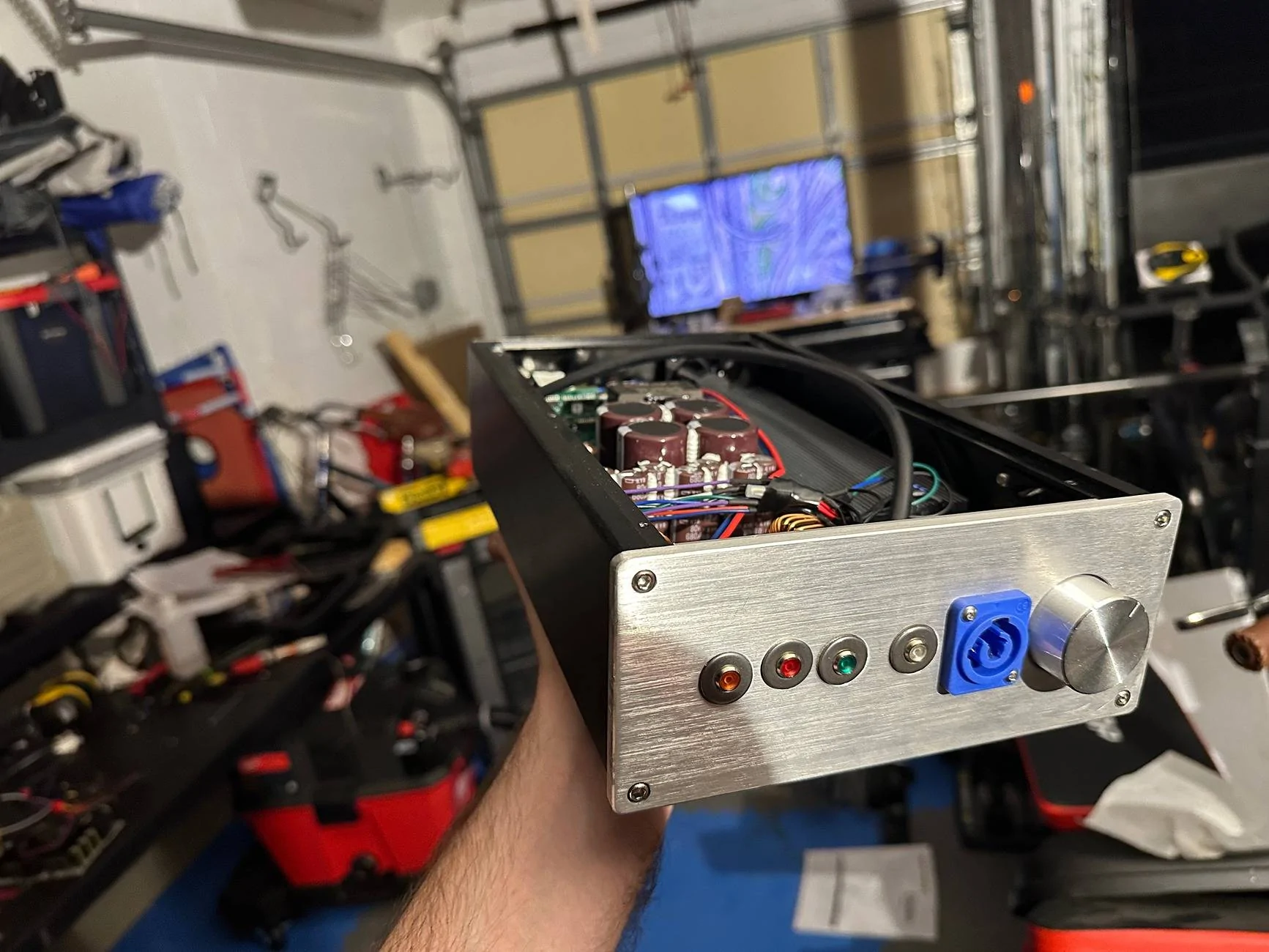 Tesla Cybertruck Aftermarket subwoofer, ported box, and custom 120V amp install in Cybertruck 0844B209-FC1A-47C1-B452-9CB4F3619B00IMG_7025