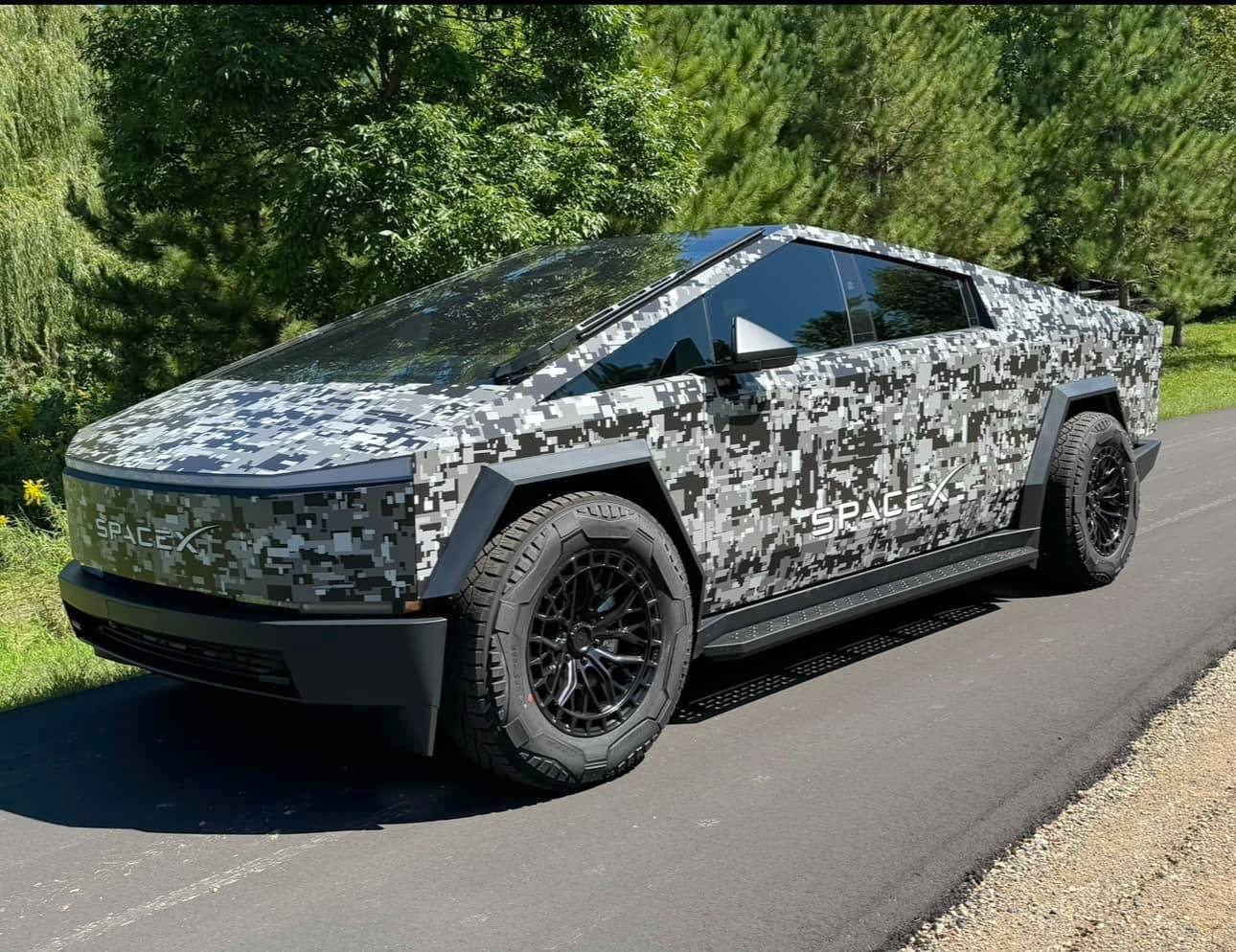 Tesla Cybertruck Camo / Camouflage Vinyl Wrap & PPF Cybertruck -- Photos & Videos camo wrap cybertruck aftermarker wheels