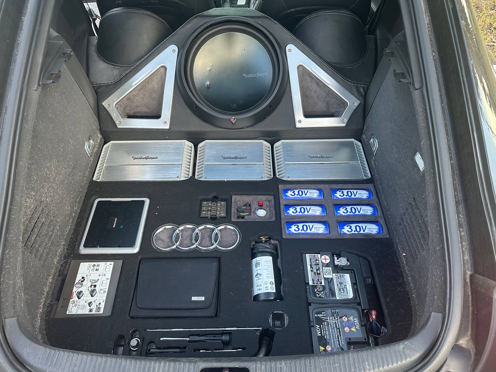 Tesla Cybertruck Aftermarket subwoofer, ported box, and custom 120V amp install in Cybertruck IMG_5396