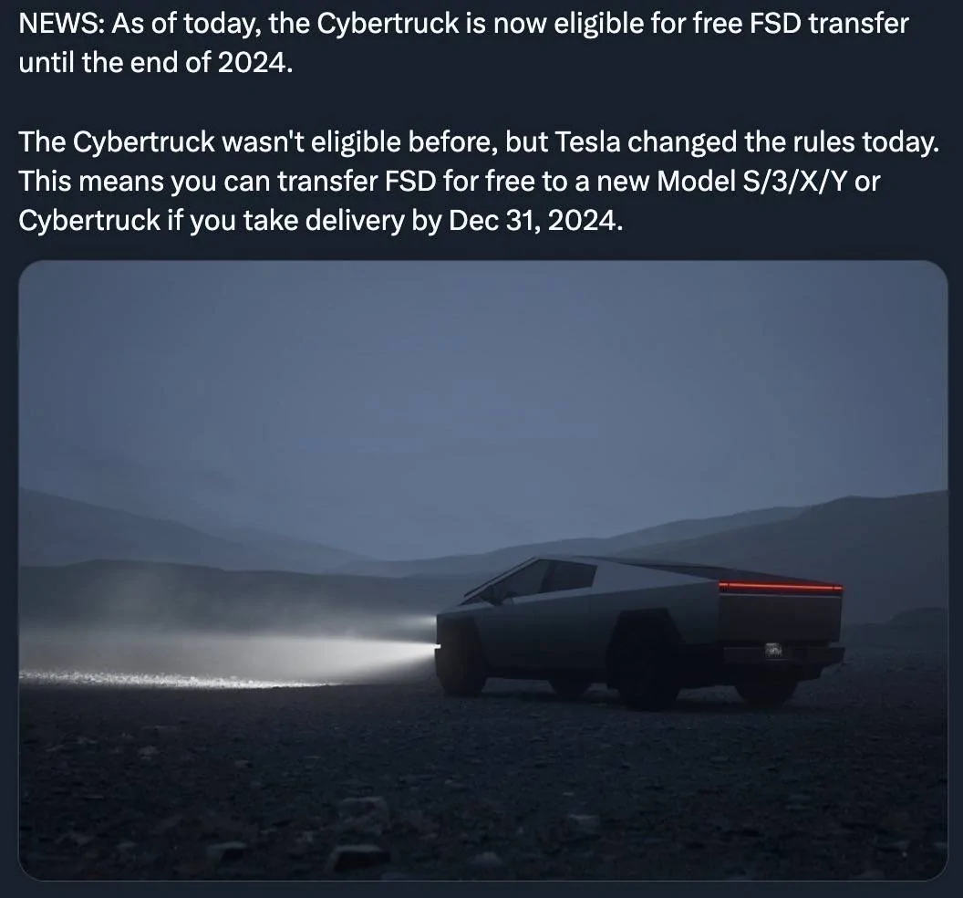 Tesla Cybertruck FSD transfer now eligible for Cybertruck purchases [Update: Confirmed by Tesla] Screenshot 2024-10-21 at 11.06.21 AM