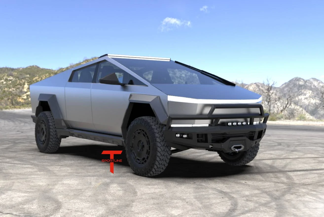 Tesla Cybertruck Introducing T Sportline CTX Extreme Duty Front Bumper with Integrated Winch (High-Output) & Lighting bull bar