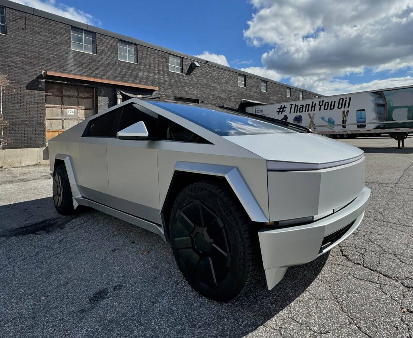 Tesla Cybertruck Cybertruck in 3M Satin Silver Aluminum Wrap + Painted Plastic Pumpers + Ceramic Coating Cybertruck 3M Satin Silver Aluminum Vinyl Wrap, Painted Plastic Bumpers, Ceramic Coating 5