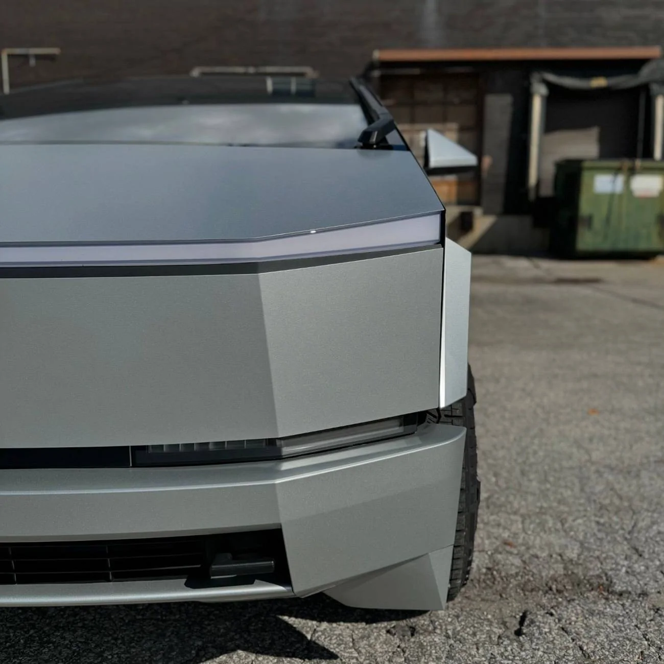 Tesla Cybertruck Cybertruck in 3M Satin Silver Aluminum Wrap + Painted Plastic Pumpers + Ceramic Coating Cybertruck 3M Satin Silver Aluminum Vinyl Wrap, Painted Plastic Bumpers, Ceramic Coating 1