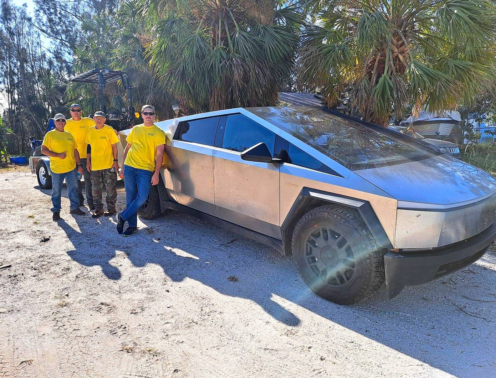 Tesla Cybertruck Hurricane cleanup w/ Cybertruck in Bradenton Florida: towing, sleeping, providing power Cybertruck